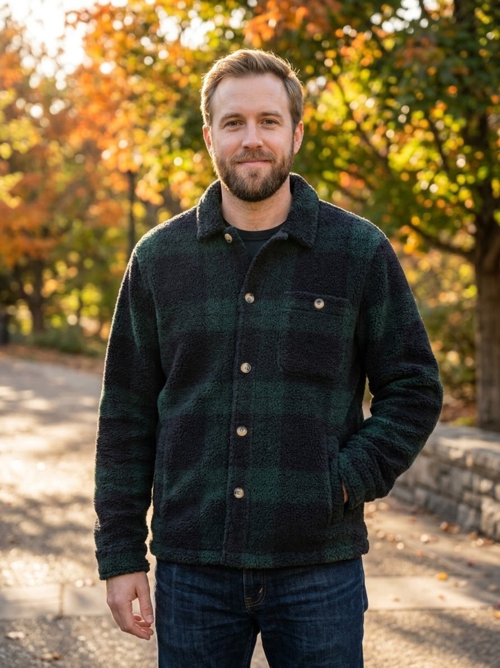 Marine Layer Sherpa Plaid Overshirt Jacket Mens large Green Outdoors Buttons
